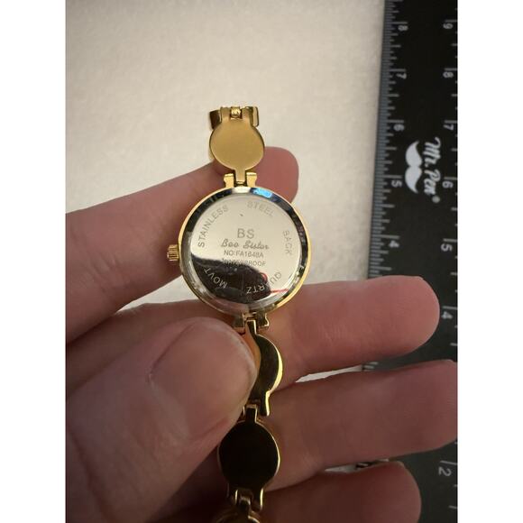 Bee Sister Watch Green Malachite Gemstone Bracelet Band Gold Watch NEEDS BATTERY